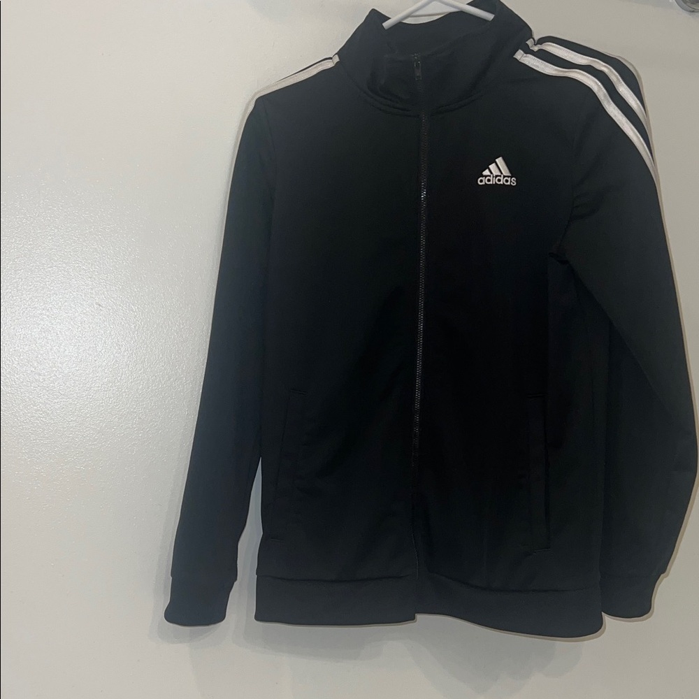 Adidas Black Jacket with White Accents Size 14/16